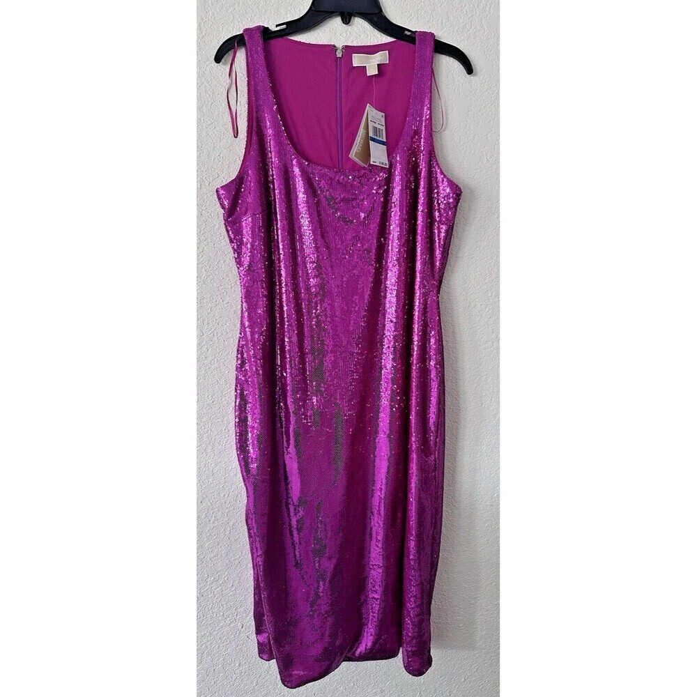 Michael Kors Women's Sequined Midi Dress Cocktail special occasion Hot Pink M - Picture 2 of 7
